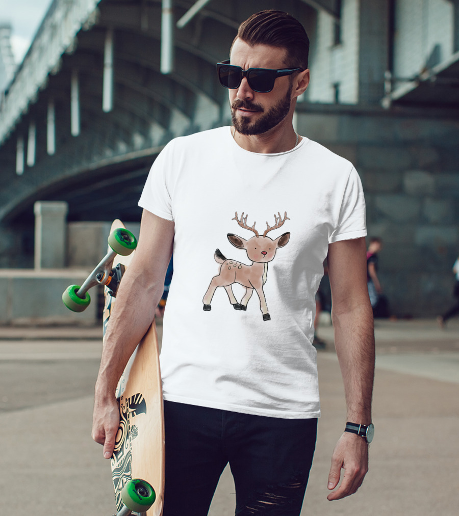 Xmas Baby Deer Sketch Antlers T-Shirt