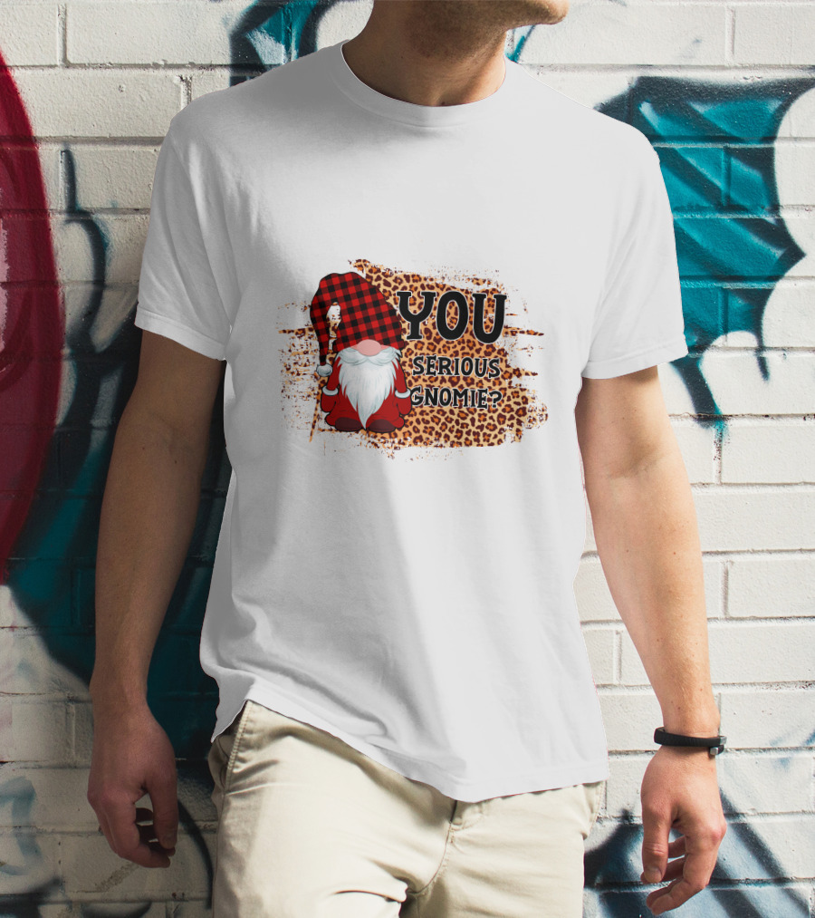 You Serious Gnomie Plaid Hat Leopard Background T-Shirt
