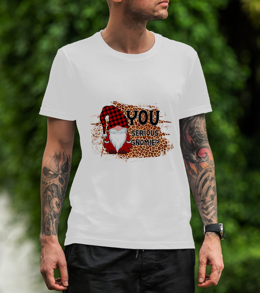 You Serious Gnomie Plaid Hat Leopard Background T-Shirt