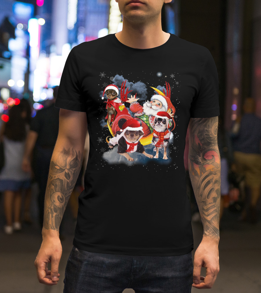 Santa's Sleigh Ride With Festive Christmas Dogs T-Shirt