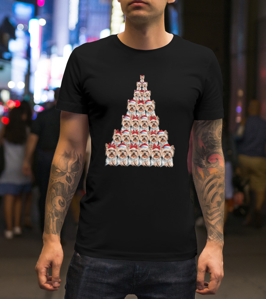 Christmas Yorkshire Terrier Santa Hat Tree T-Shirt