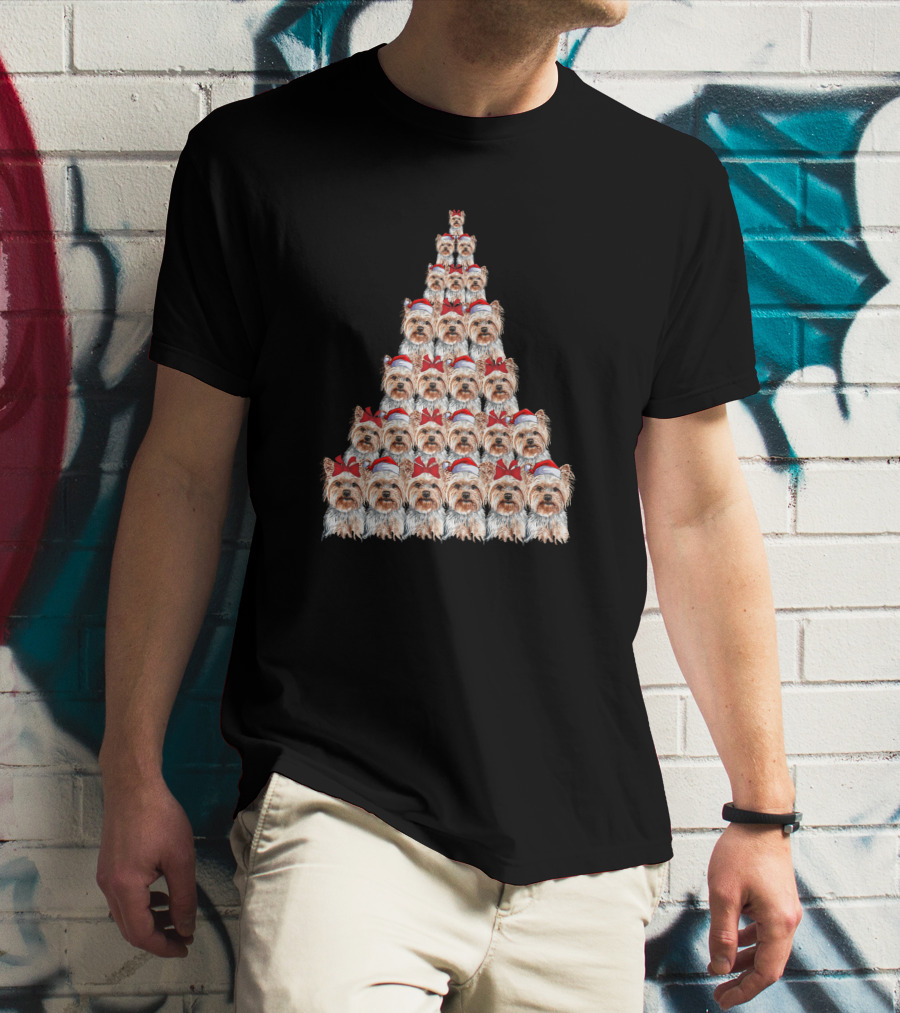 Christmas Yorkshire Terrier Santa Hat Tree T-Shirt