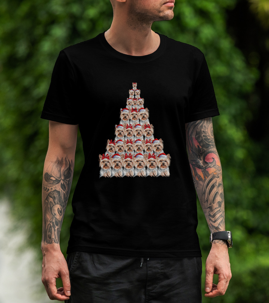 Christmas Yorkshire Terrier Santa Hat Tree T-Shirt