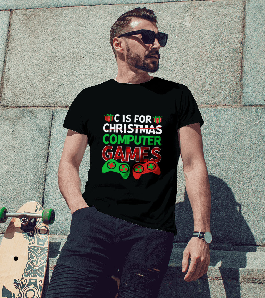 C Is For Christmas Computer Games With Holiday Controllers T-Shirt