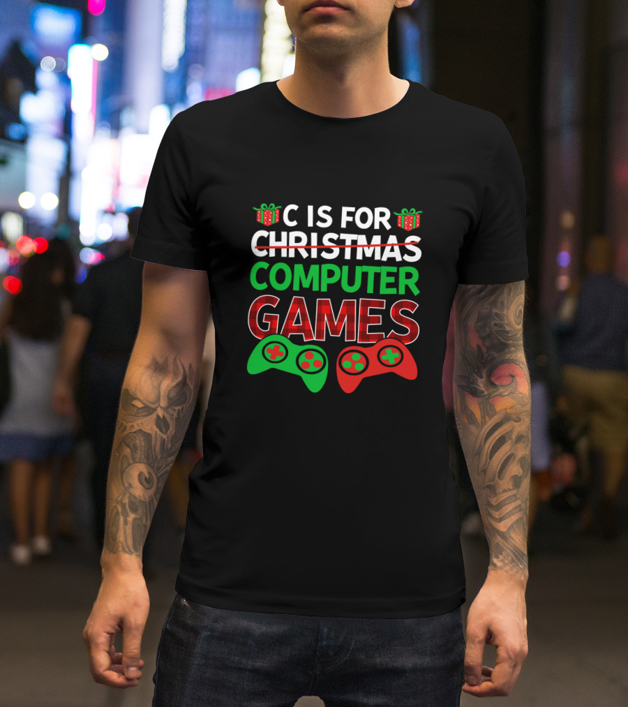 C Is For Christmas Computer Games With Holiday Controllers T-Shirt