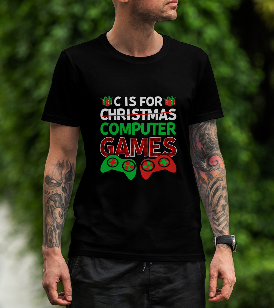 C Is For Christmas Computer Games With Holiday Controllers T-Shirt