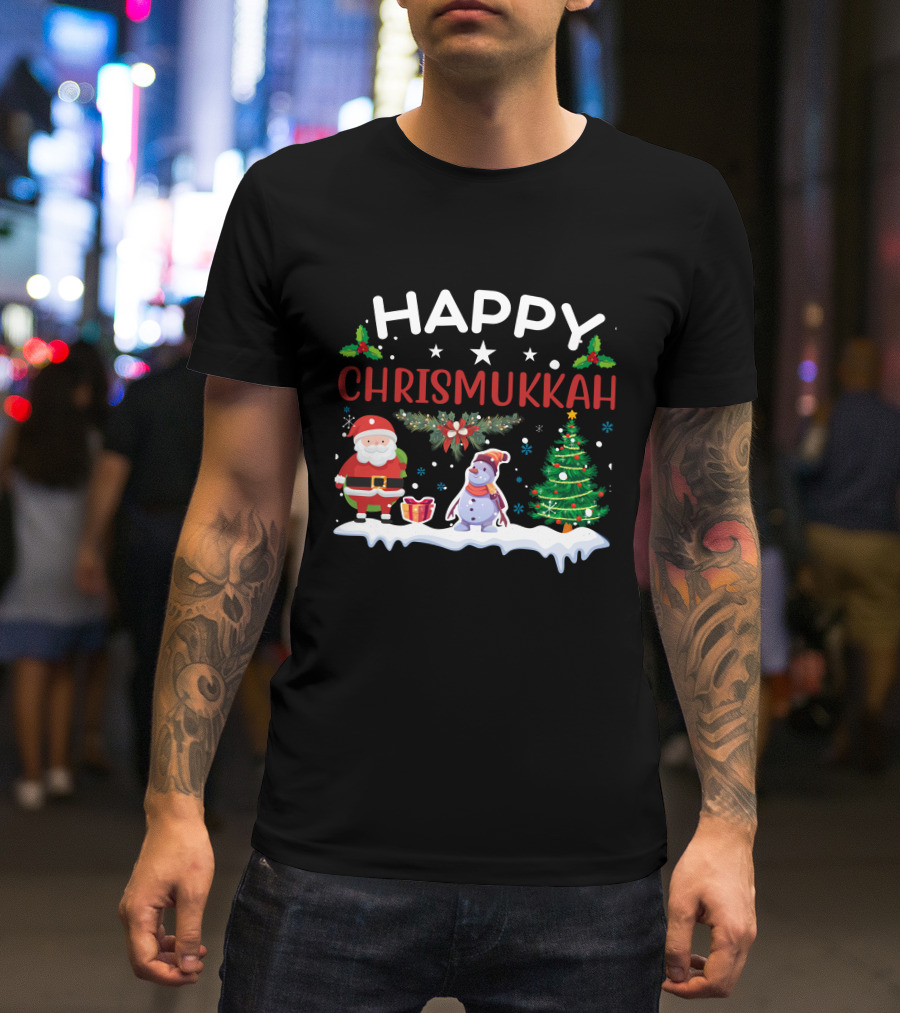 Happy Chrismukkah Santa Snowman Christmas Tree T-Shirt