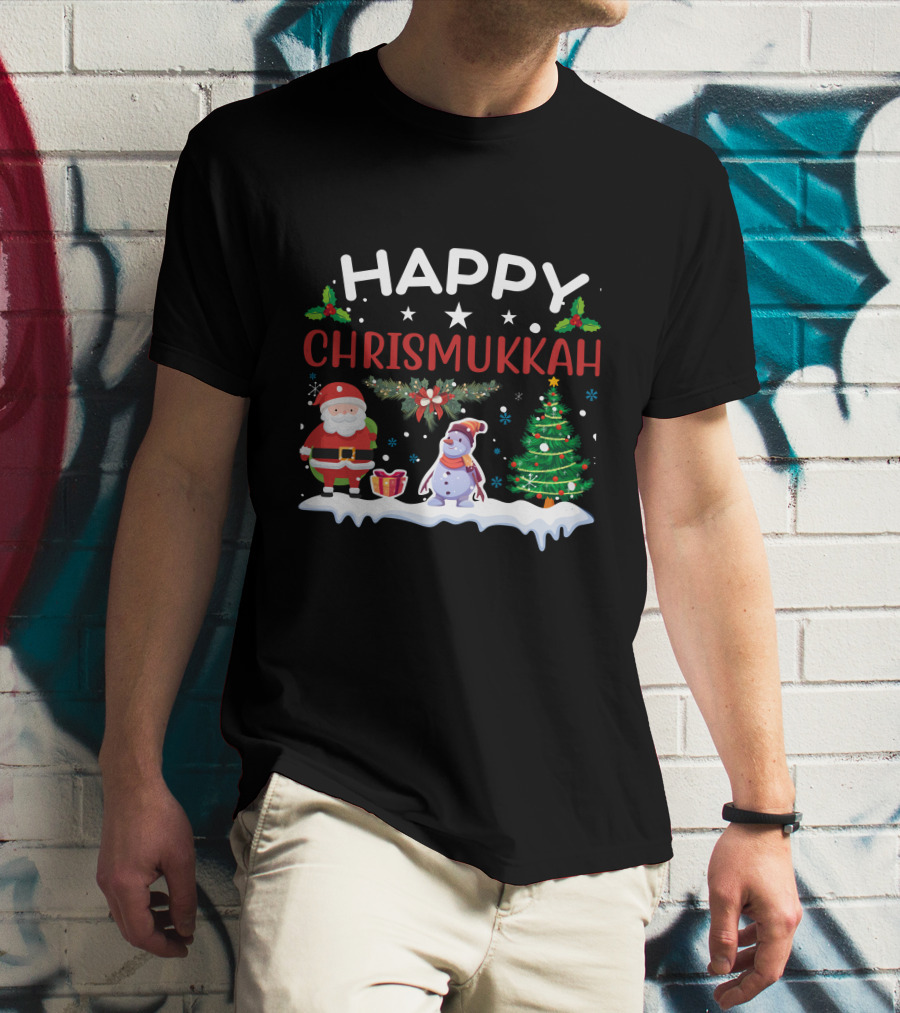 Happy Chrismukkah Santa Snowman Christmas Tree T-Shirt