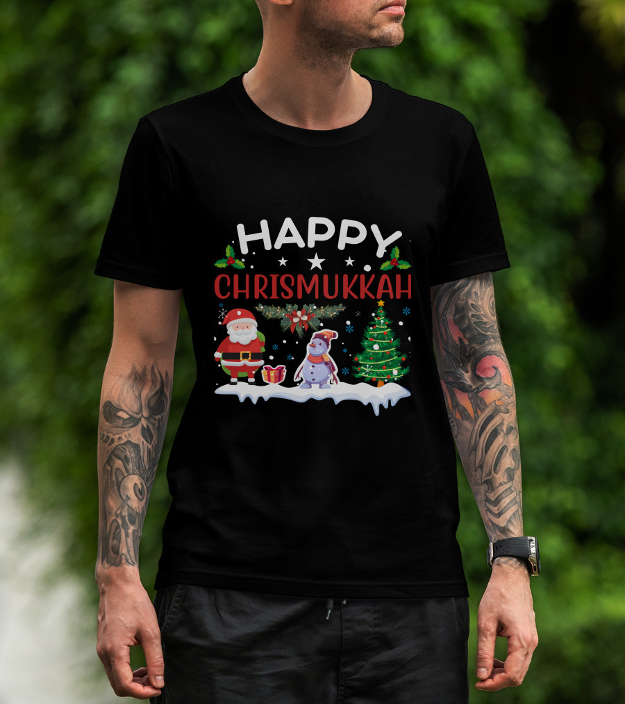 Happy Chrismukkah Santa Snowman Christmas Tree T-Shirt