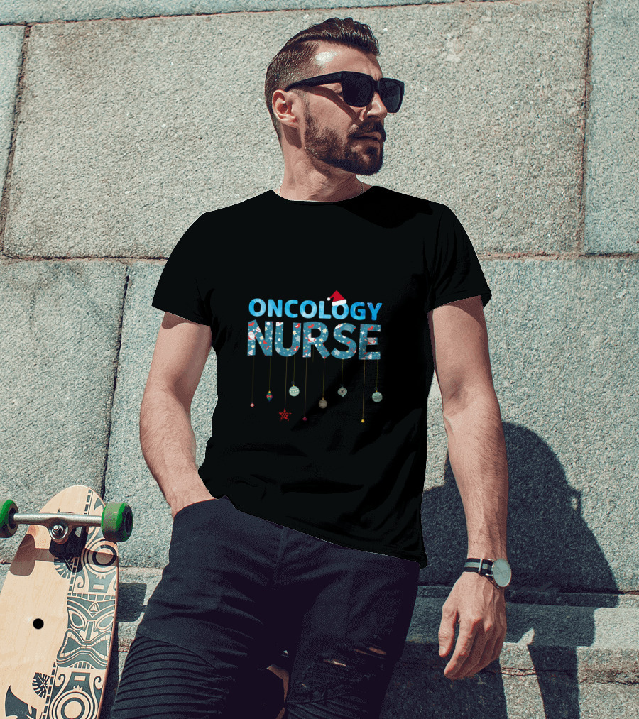 Oncology Nurse Christmas Ornament Santa Hat T-Shirt