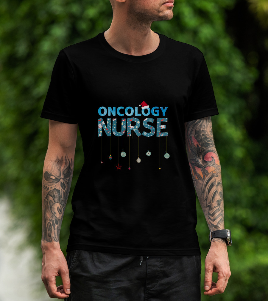 Oncology Nurse Christmas Ornament Santa Hat T-Shirt