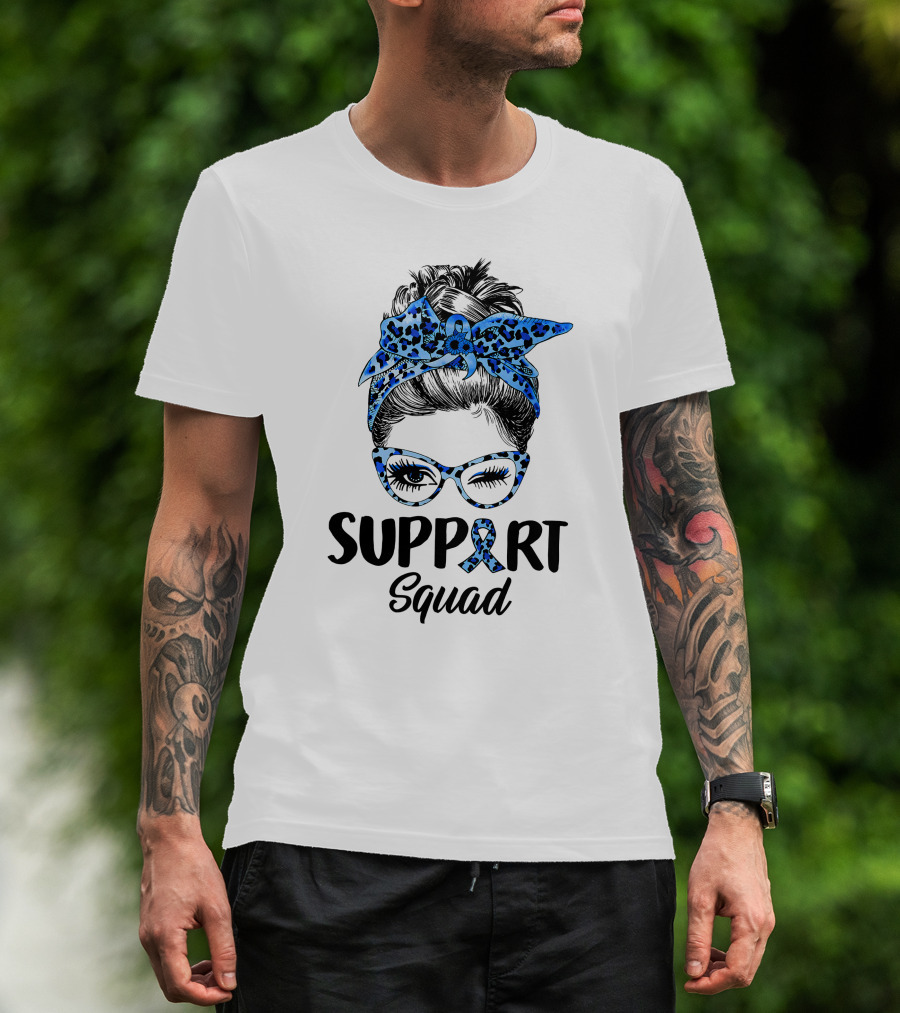 Messy Bun Support Squad Diabetes Awareness Ribbon Glasses And Bandana T-Shirt