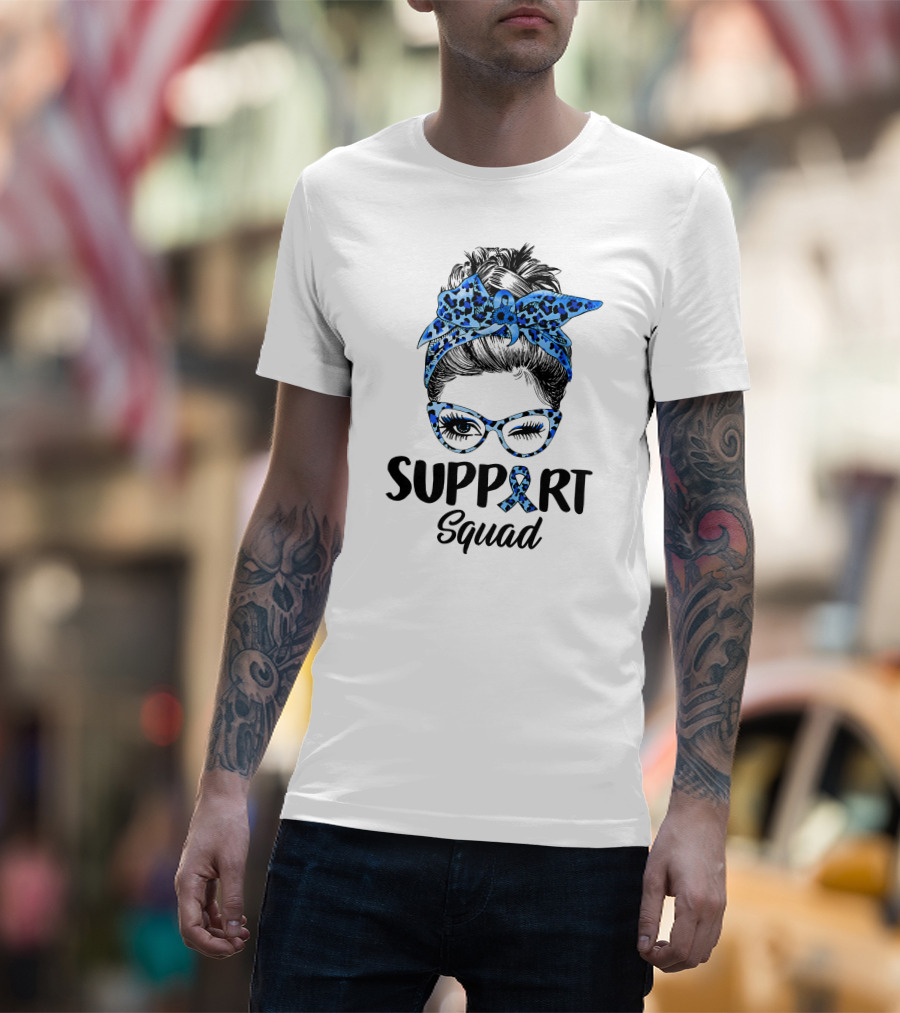 Messy Bun Support Squad Diabetes Awareness Ribbon Glasses And Bandana T-Shirt