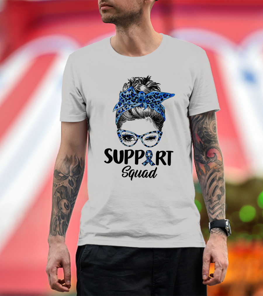 Messy Bun Support Squad Diabetes Awareness Ribbon Glasses And Bandana T-Shirt