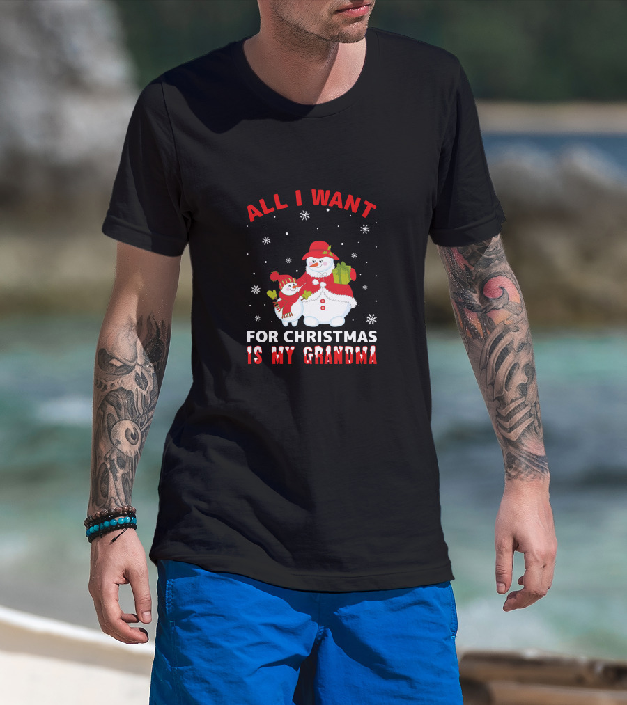 All I Want For Christmas Is My Grandma Snowman Family Holding Gifts T-Shirt