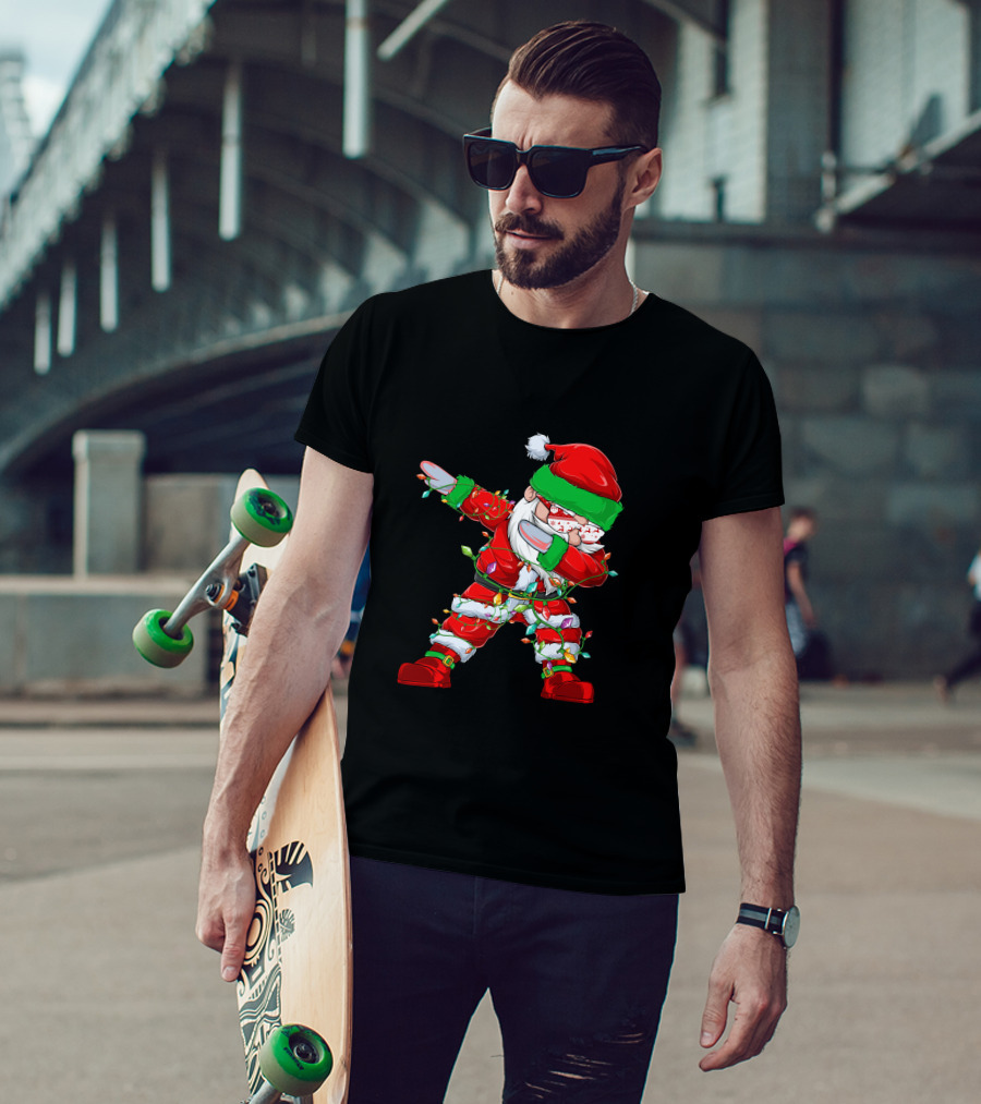 Dabbing Santa Wrapped In Christmas Lights T-Shirt