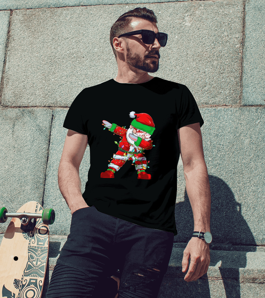 Dabbing Santa Wrapped In Christmas Lights T-Shirt