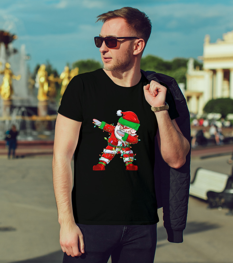 Dabbing Santa Wrapped In Christmas Lights T-Shirt