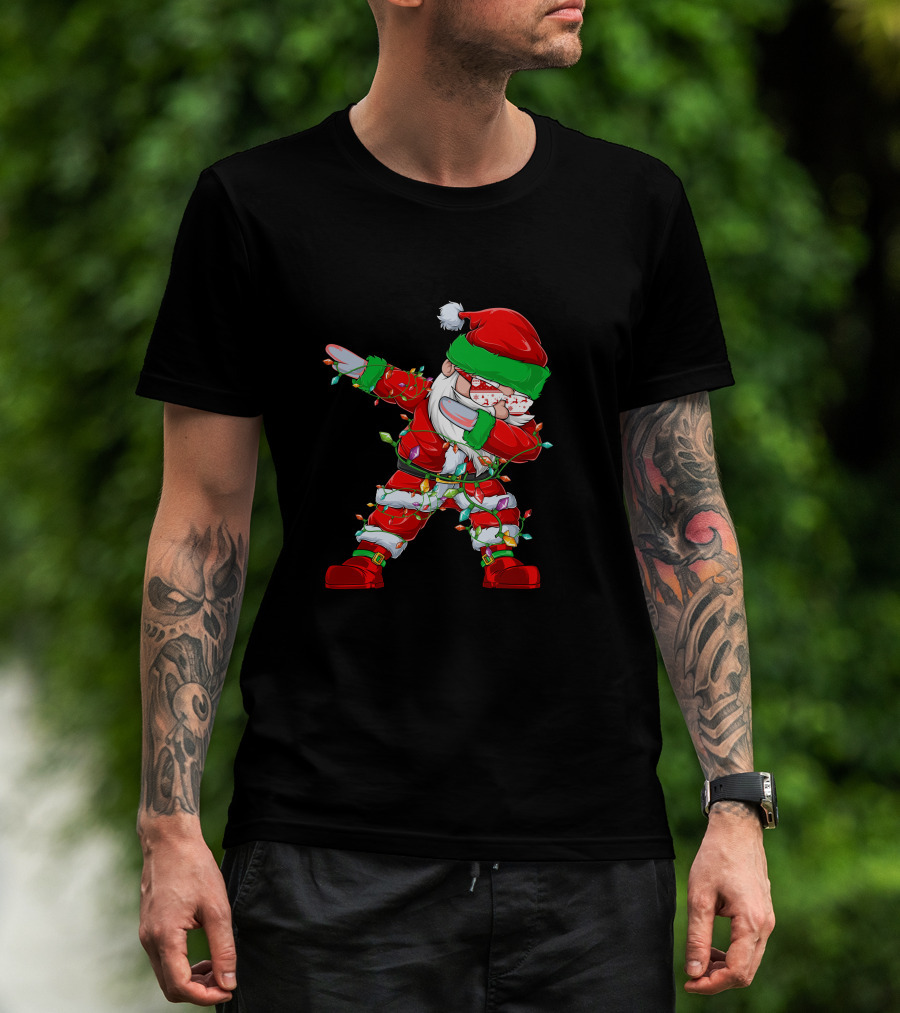 Dabbing Santa Wrapped In Christmas Lights T-Shirt
