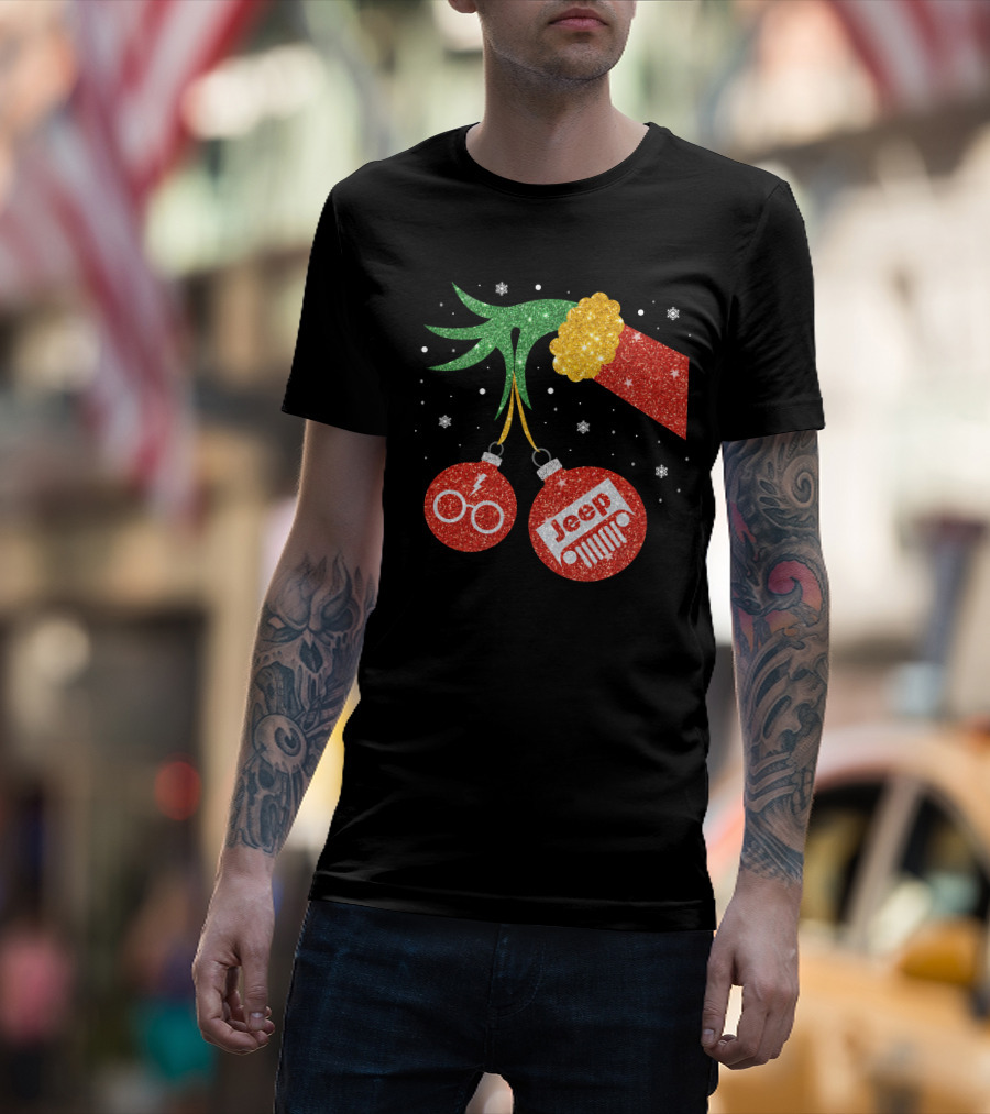 Jeep Grinch Hand Christmas Ornament Harry Glasses T-Shirt