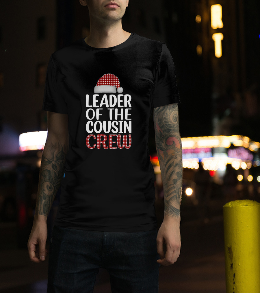 Leader Of The Cousin Crew Christmas Santa Hat Plaid T-Shirt