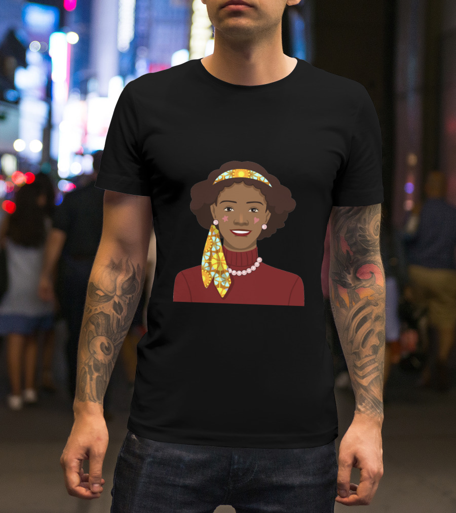 Black African Woman With Patterned Headband And Red T-Shirt