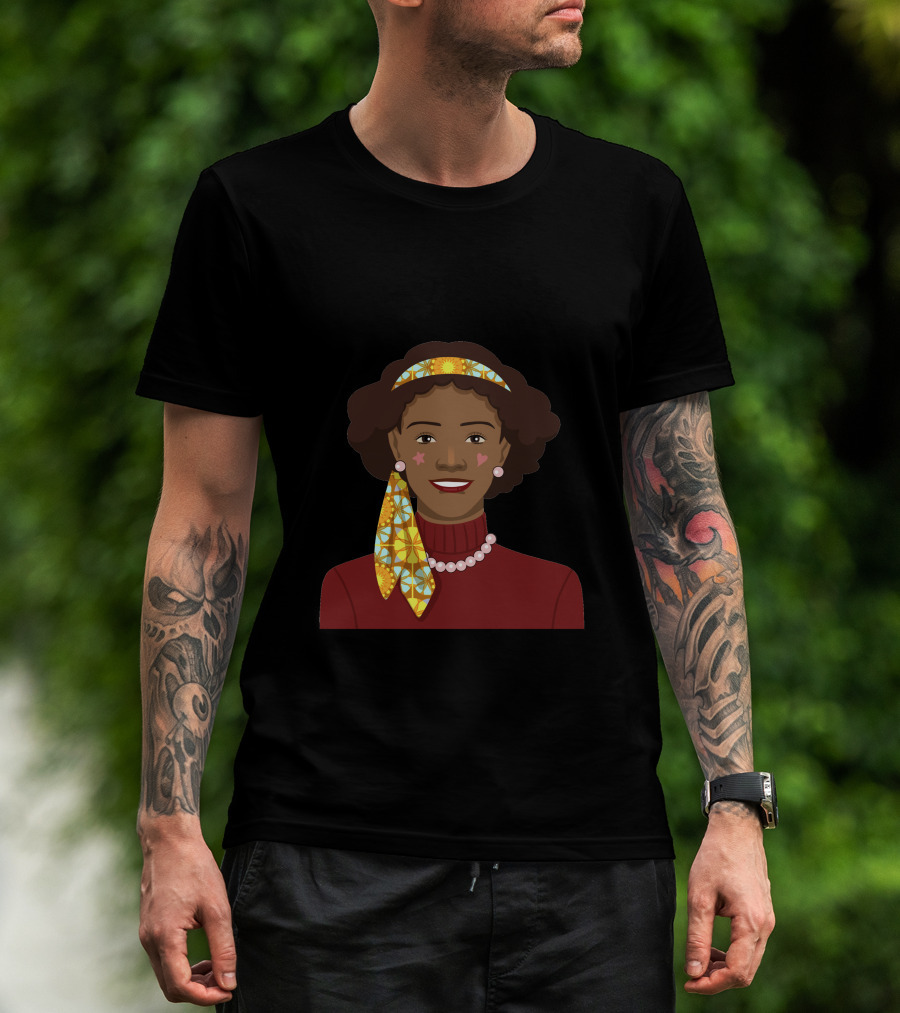 Black African Woman With Patterned Headband And Red T-Shirt
