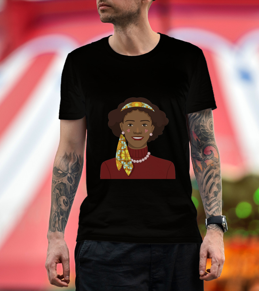Black African Woman With Patterned Headband And Red T-Shirt