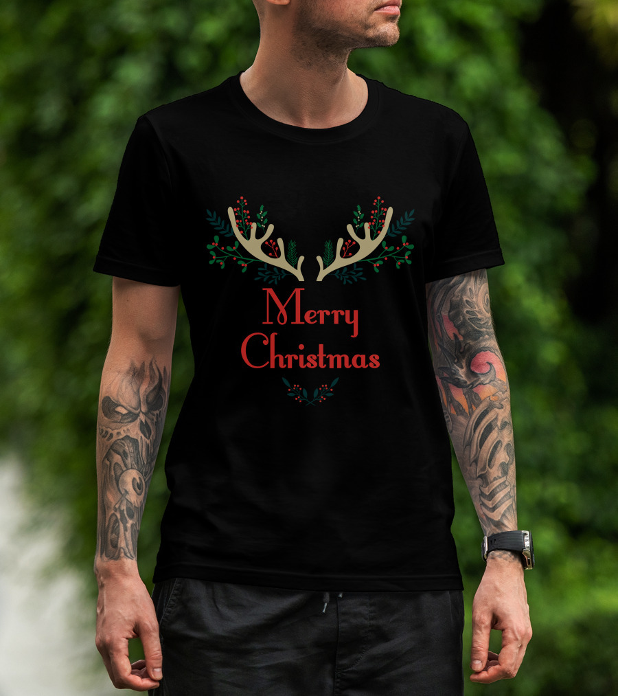 Merry Christmas Antlers Holiday Cheer T-Shirt