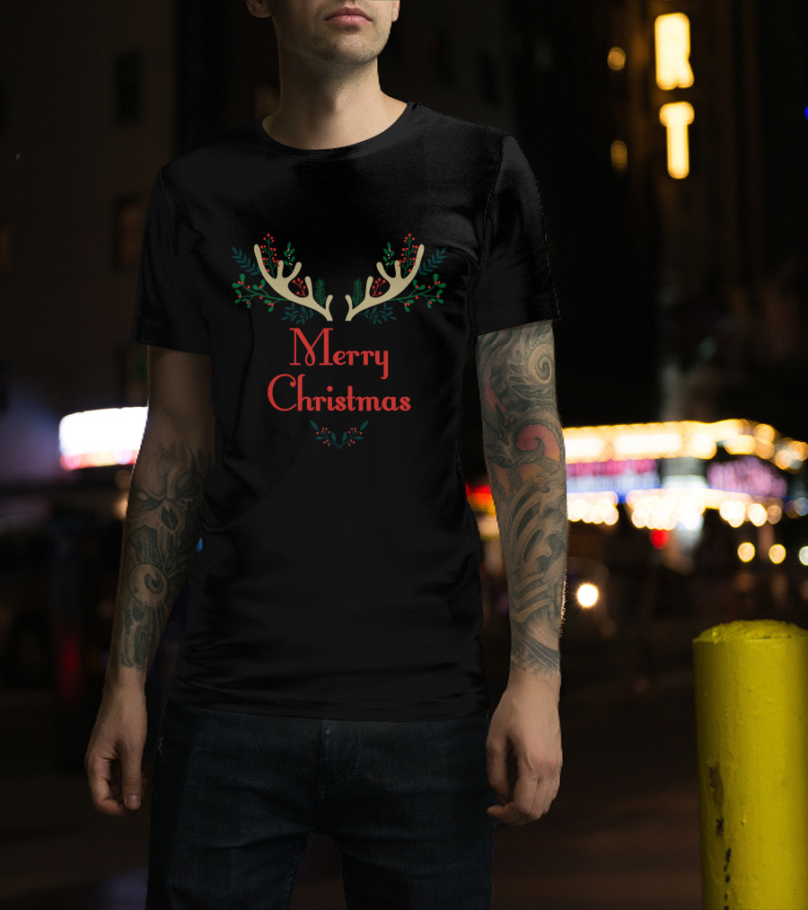 Merry Christmas Antlers Holiday Cheer T-Shirt