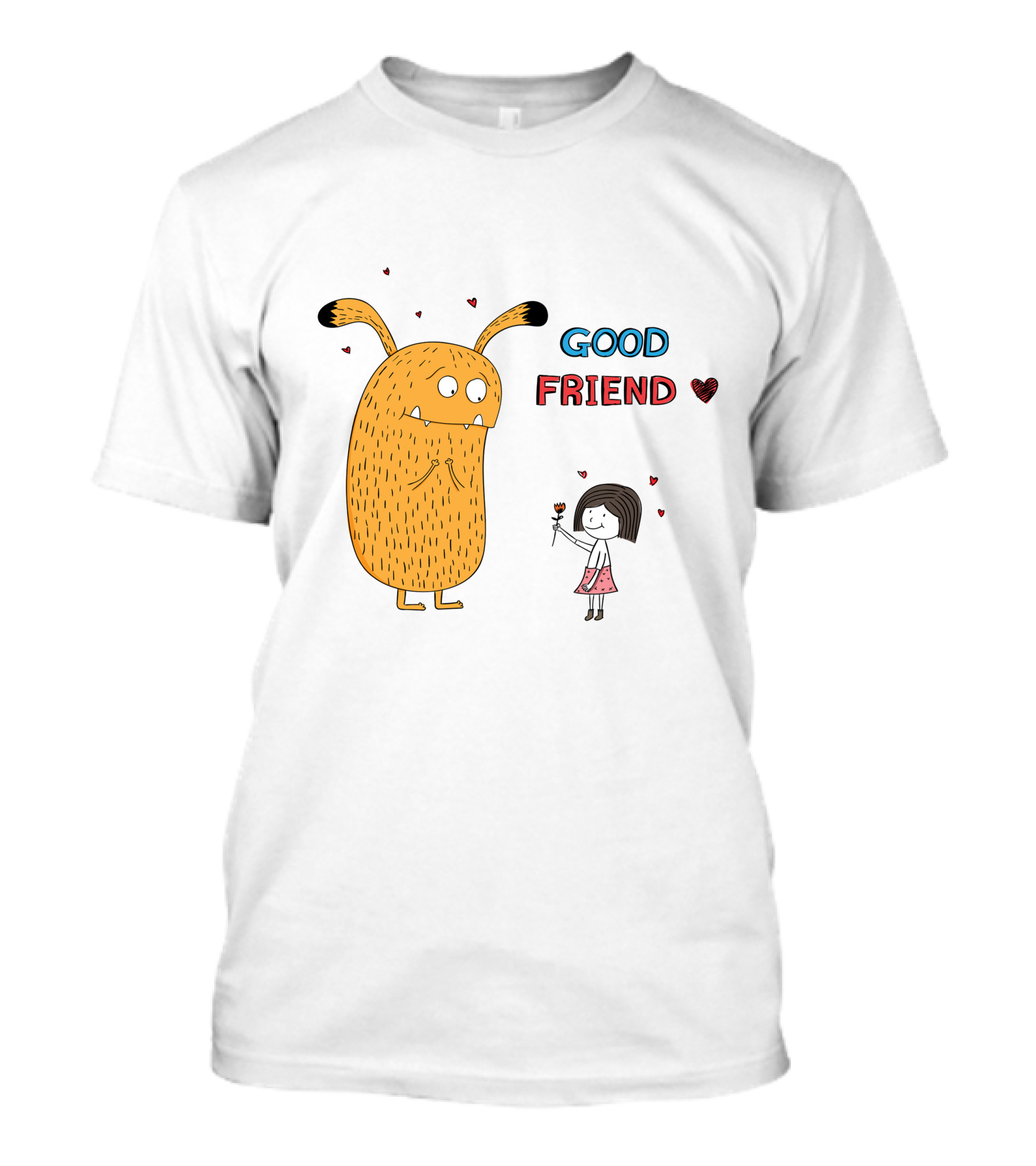 Good Friend Cute Monster And Girl With Hearts T-Shirt