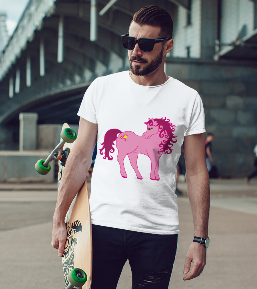 Cute Pink Pony With Curly Mane And Star Markings T-Shirt