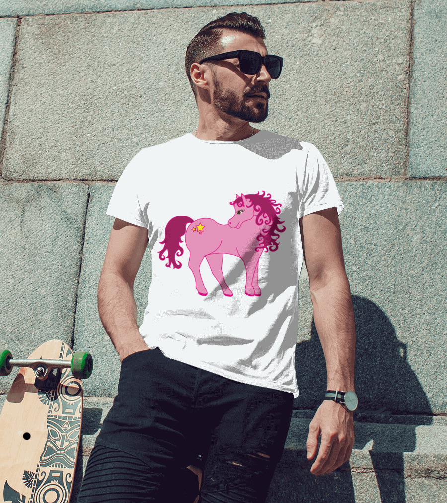 Cute Pink Pony With Curly Mane And Star Markings T-Shirt