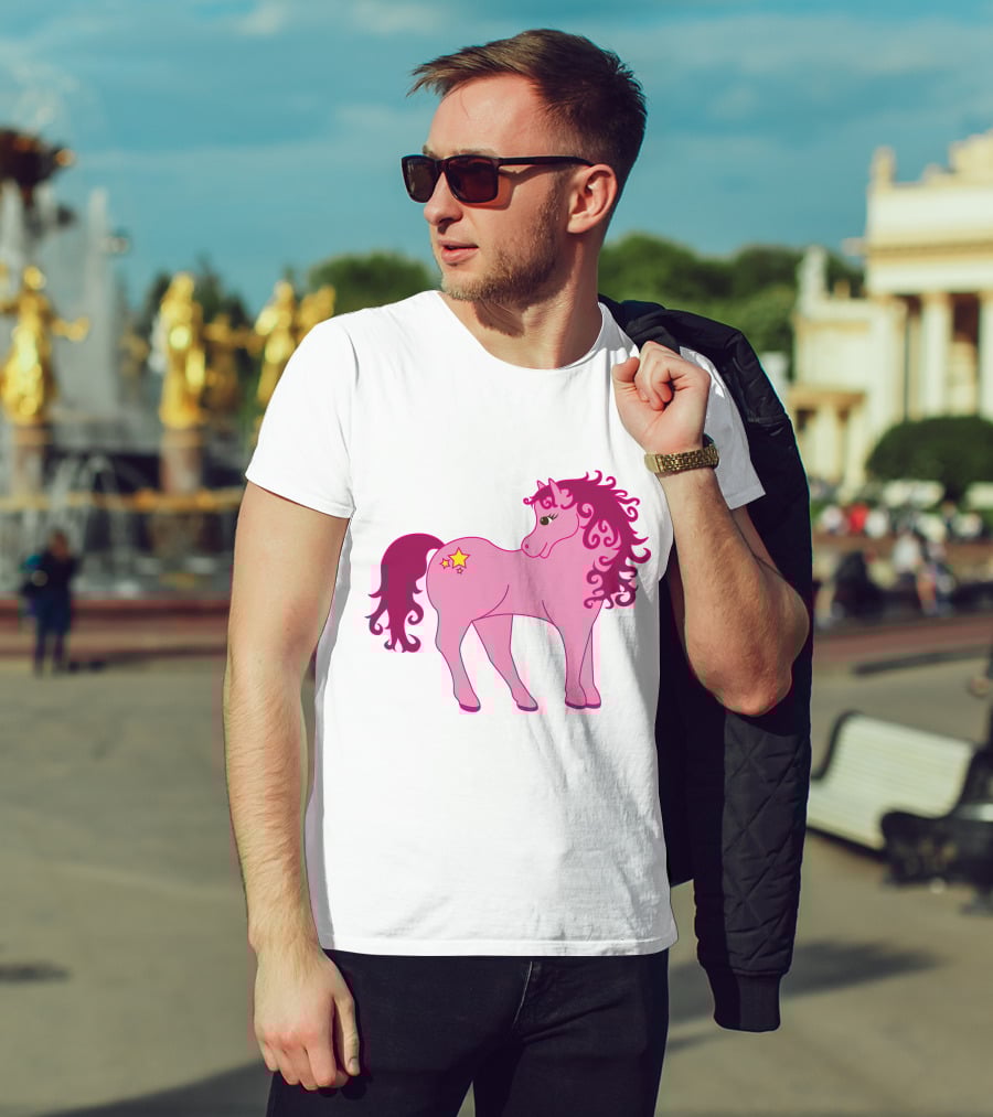 Cute Pink Pony With Curly Mane And Star Markings T-Shirt