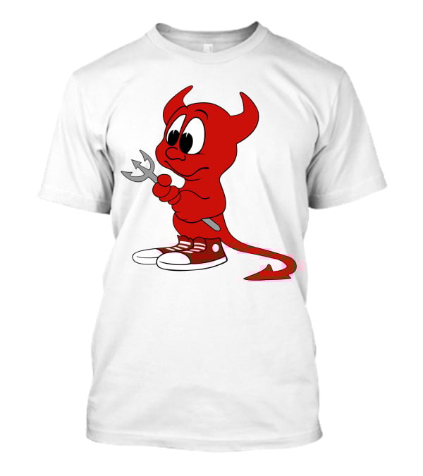 Devil In Sneakers Holding Pitch Fork Cartoon T-Shirt