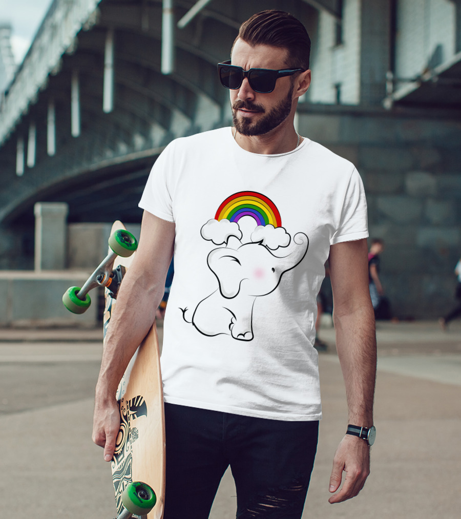 Elephants Love Rainbows Colorful Clouds Cute T-Shirt