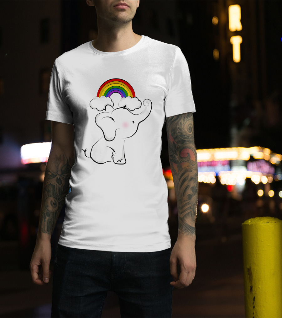 Elephants Love Rainbows Colorful Clouds Cute T-Shirt