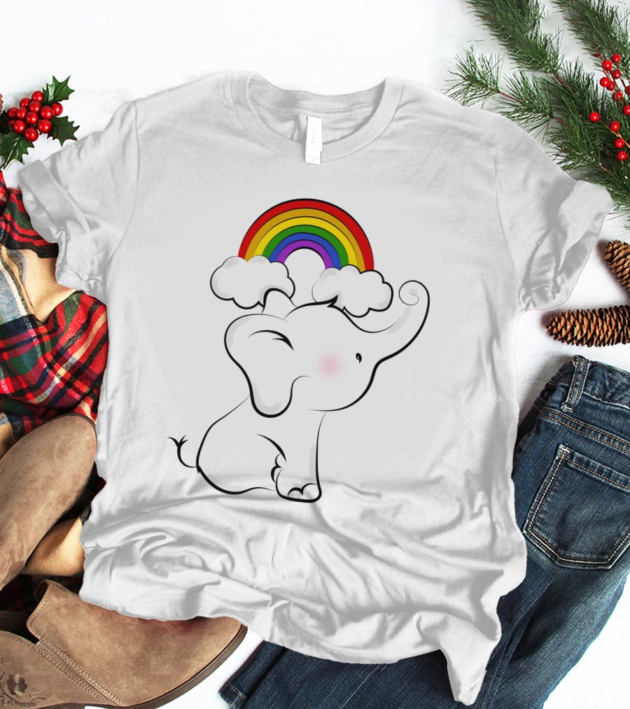 Elephants Love Rainbows Colorful Clouds Cute T-Shirt