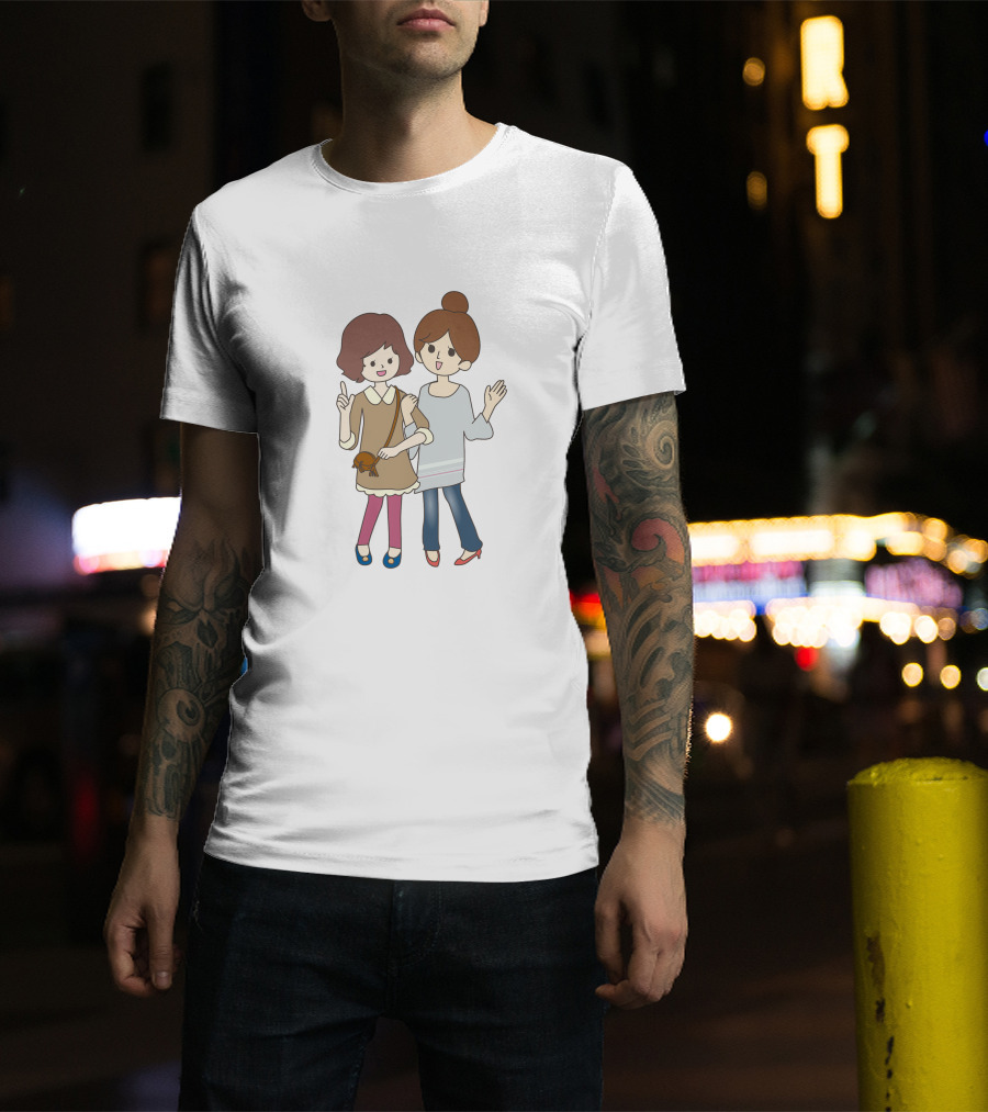 Happy Best Friends Cute Cartoon Style Duo With Bag T-Shirt