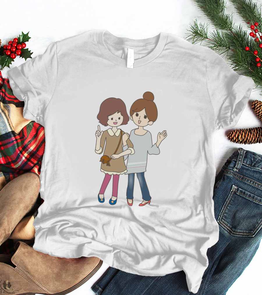 Happy Best Friends Cute Cartoon Style Duo With Bag T-Shirt