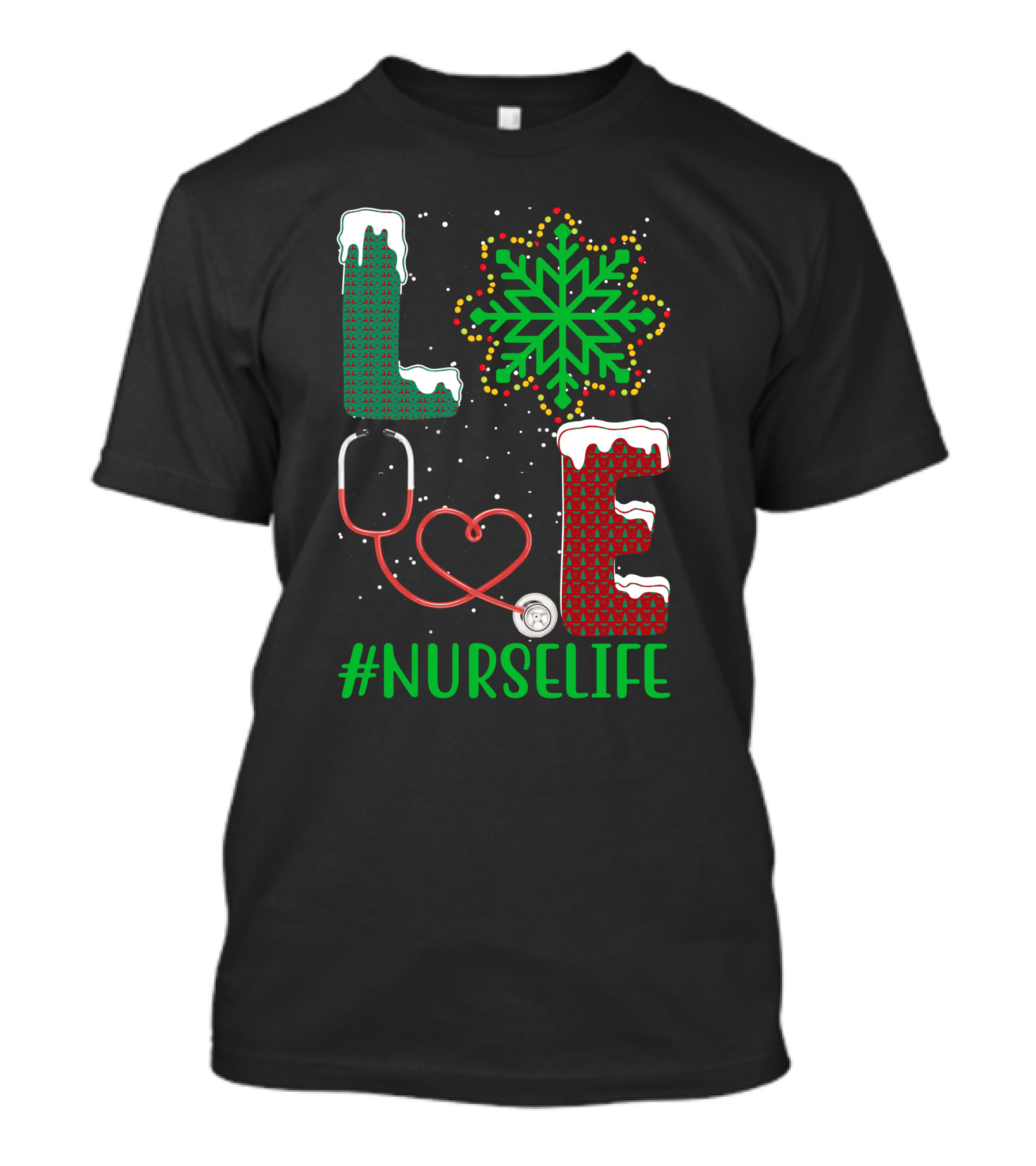 Love Christmas Snowflake Stethoscope #NURSELIFE T-Shirt
