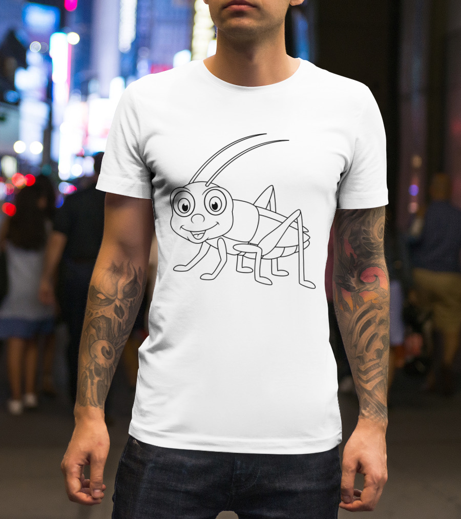 Cartoon Cricket Coloring Insect Black And White Drawing T-Shirt