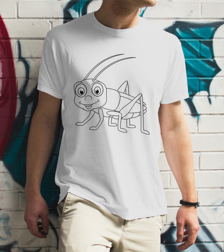 Cartoon Cricket Coloring Insect Black And White Drawing T-Shirt