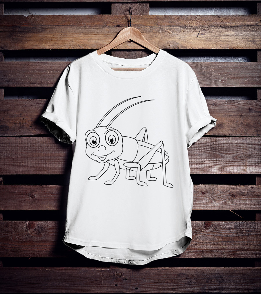 Cartoon Cricket Coloring Insect Black And White Drawing T-Shirt