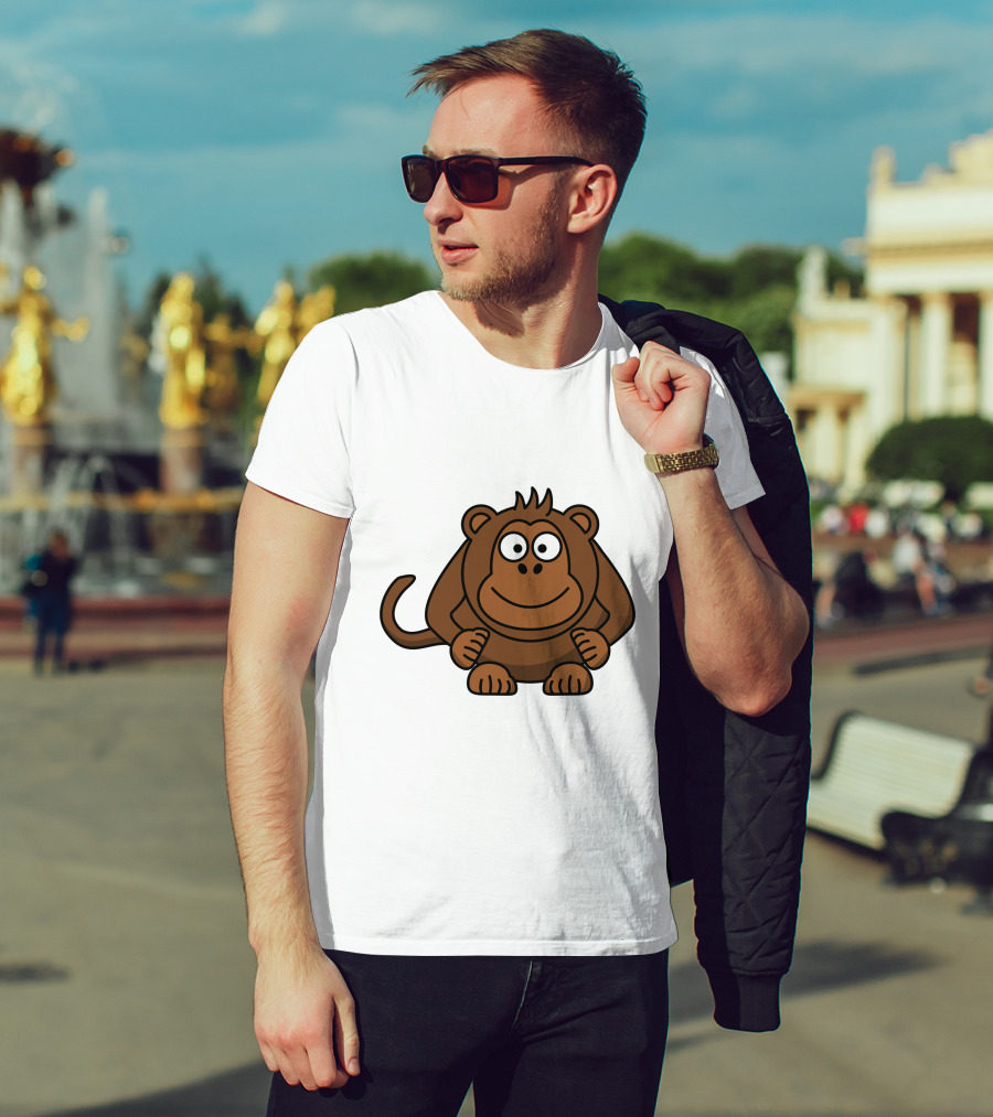 Cartoon Monkey Illustration Brown Playful Character T-Shirt