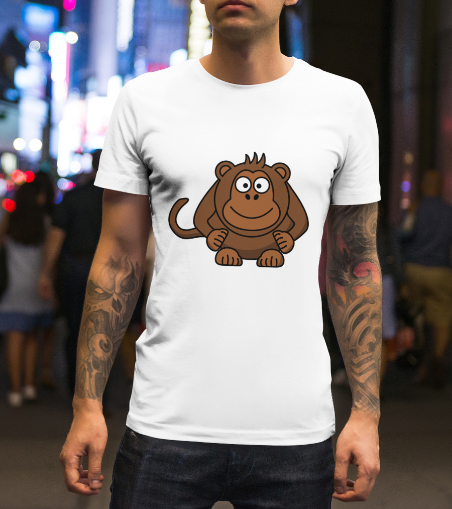 Cartoon Monkey Illustration Brown Playful Character T-Shirt