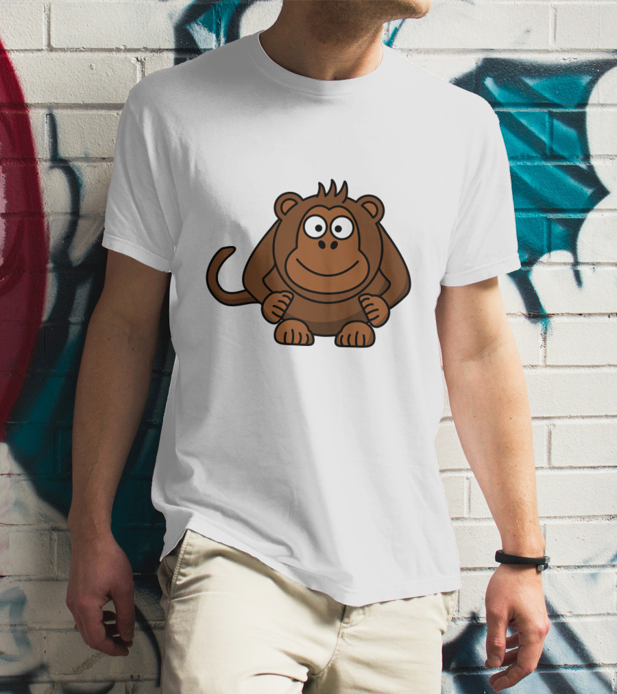 Cartoon Monkey Illustration Brown Playful Character T-Shirt