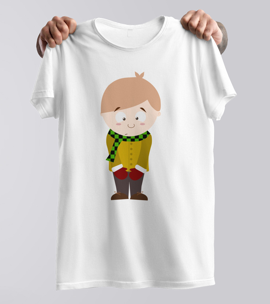 Cute Boy In Winter Scarf And Mittens T-Shirt