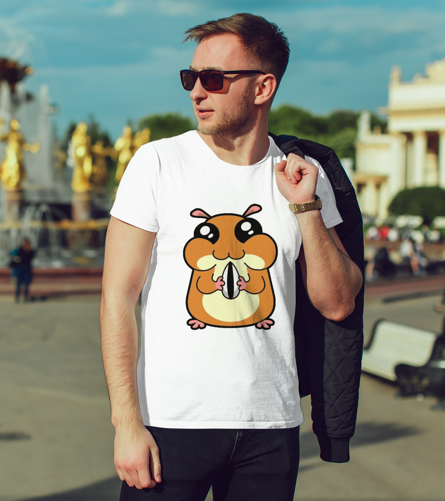 Hamster Eating Sunflower Seed Cartoon Character T-Shirt