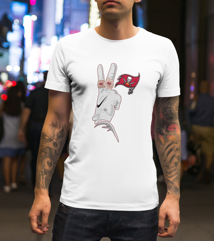 Red Tampa Bay Buccaneers Peace Sign With Logo And Rings T-Shirt
